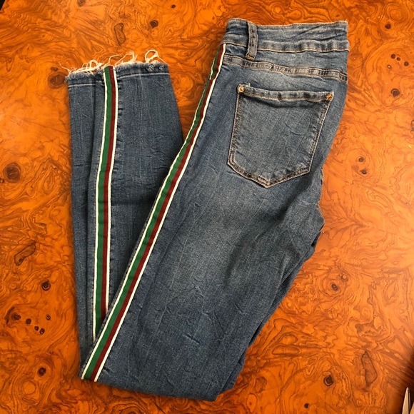 Zara | Track Stripe Skinny Jeans Release Hem 8